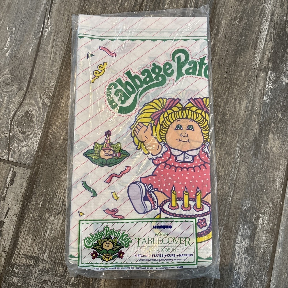 Vintage Cabbage Patch Kids Paper Table Cover‎ Tablecloth 54 X 88" Party 1983 NOS
